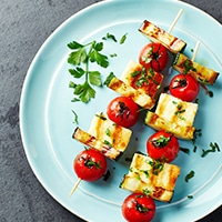 Grilled Zucchini, Tomato and Halloumi Skewers